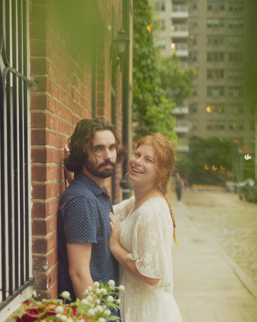 Candid New York City couple portraits, vibey and editorial style, at Washington Mews